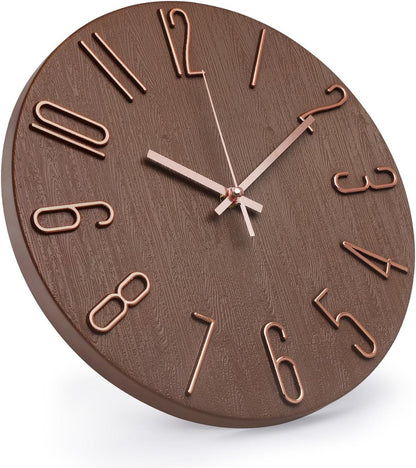 Wall Clock 12 Inch Silent Non-Ticking Imitation Wood Indoor Clock Round White Decor Clock Modern 3D Figures Quartz Wall Clocks for Home, Hotel, Office, School, Bedroom, Living Room, Kitchen