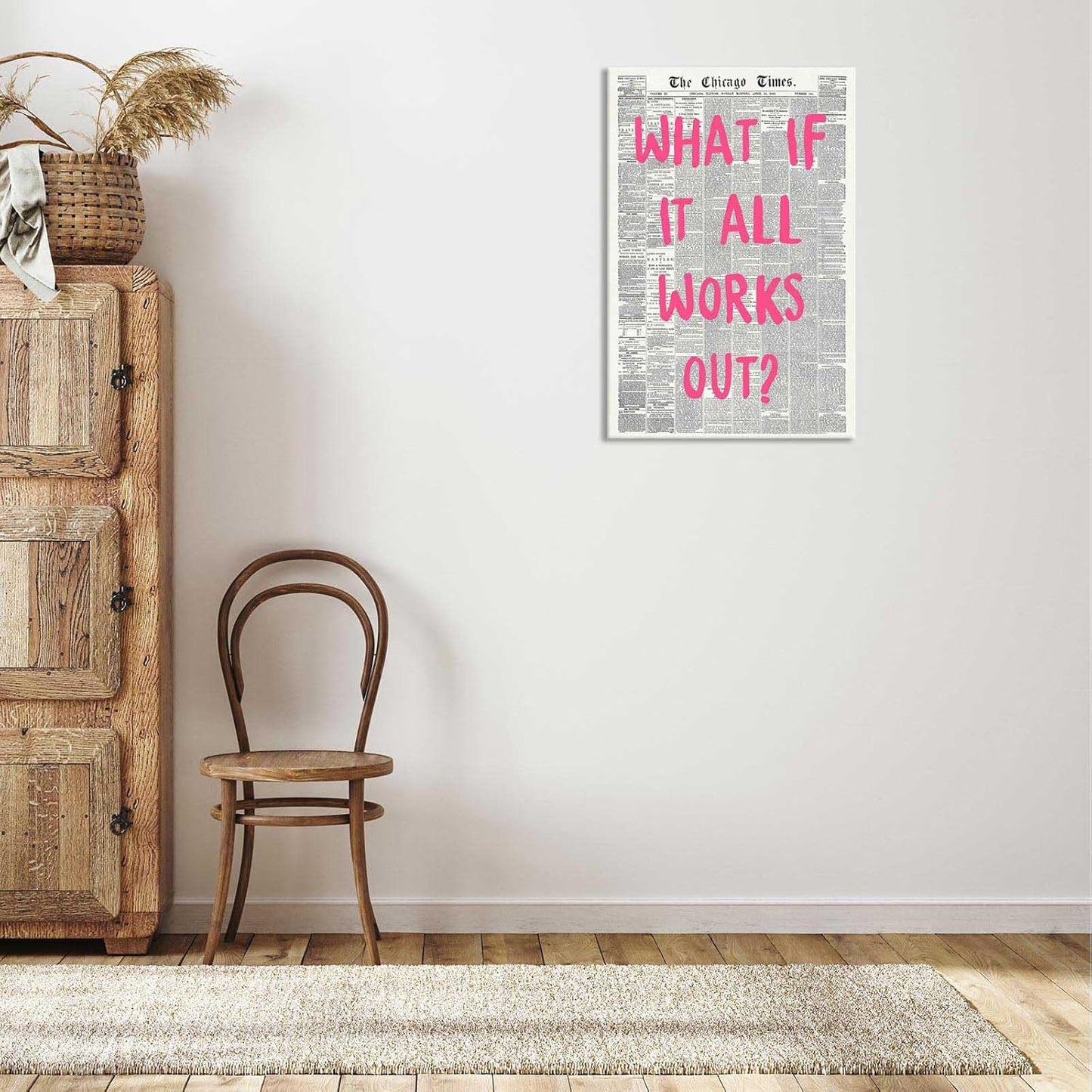 Retro Black And White Newspaper Poster What If It All Works Out Canvas Wall Art Positive Affirming Quote Minimalist Prints Painting For Home Bedroom Dorm Wall Decor 12x16in Unframed