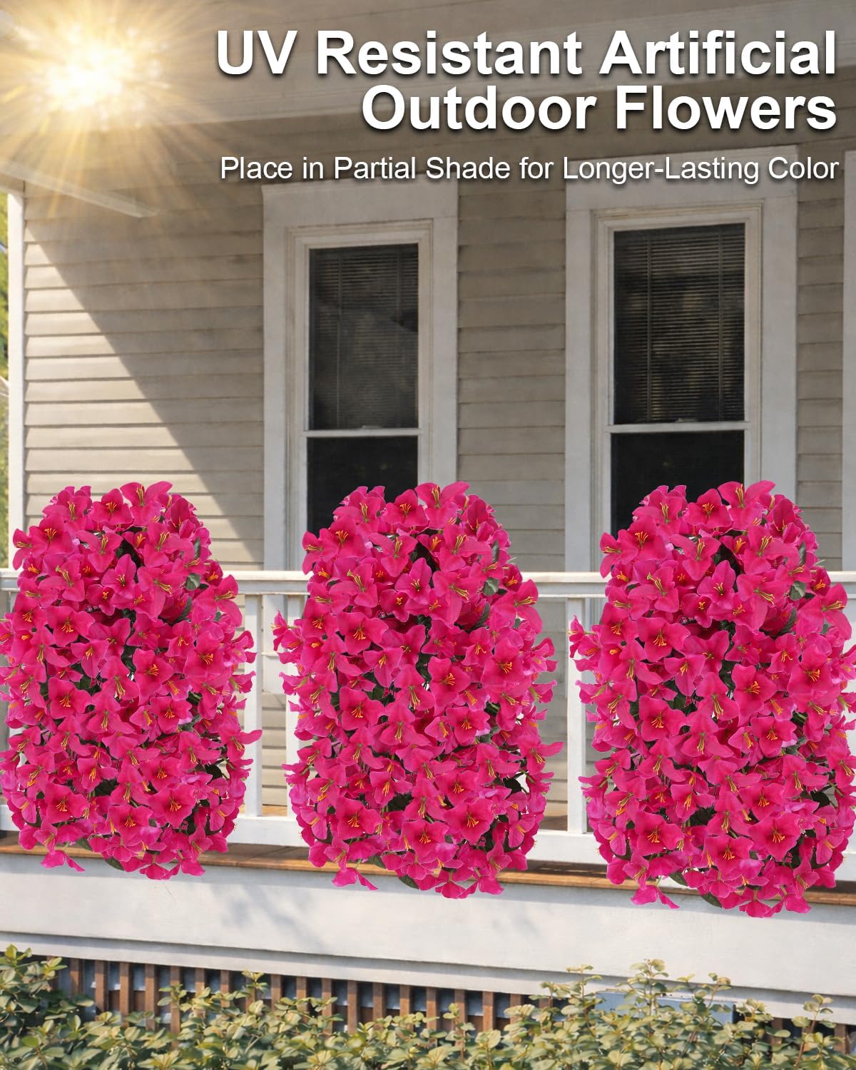 Artificial Flowers for Outdoors – 2 Bundles of UV-Resistant Artificial Bougainvillea, Realistic Silk Flowers for Front Porch, Patio, Garden, Window Boxes & Hanging Baskets (Hot Pink, 2)