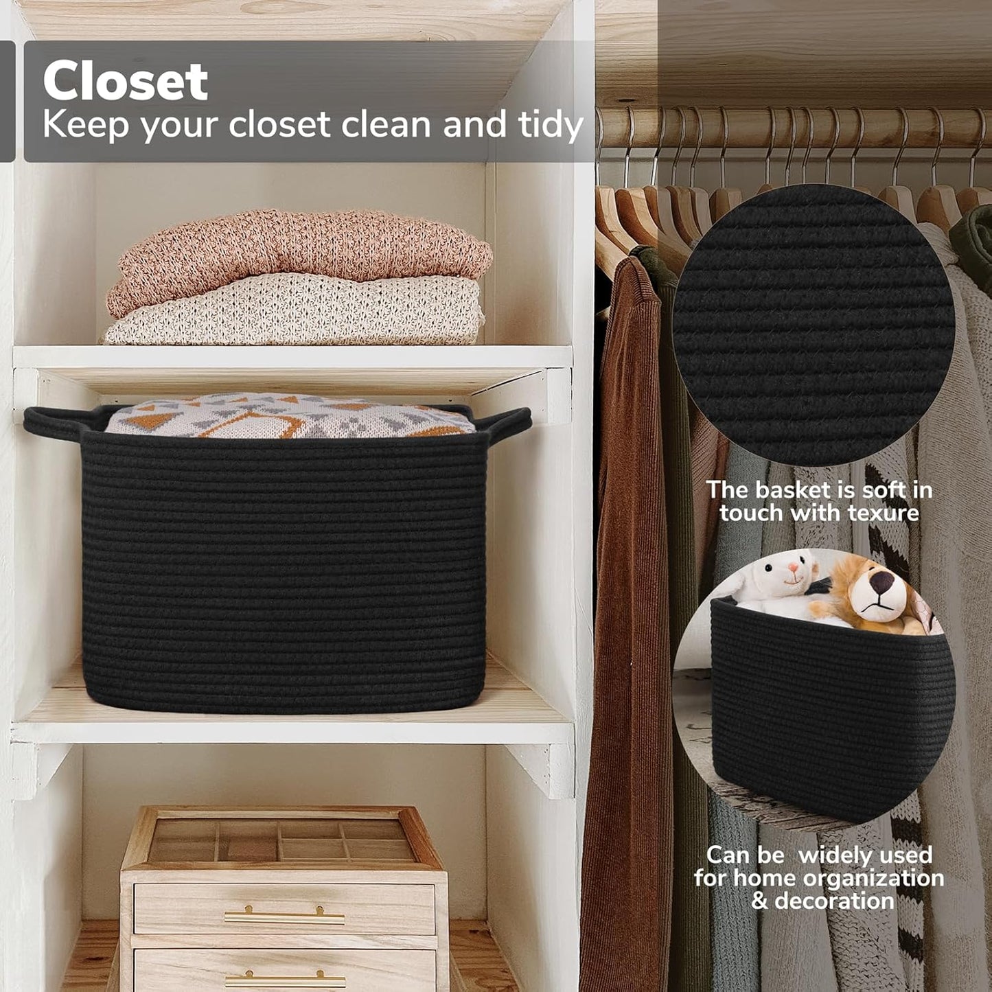 Goodpick Cube Storage Bins - Towel, Book, Cloth, Shoes, Closet Shelf Woven Baskets for Office, Baby Laundry, Toys, 13''x10''x9''