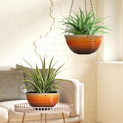 Vanslogreen 2 Pack Hanging Planters for Indoor Outdoor Plants, 10 Inch Hanging Planter with Drainage Hole & Plug Glazed Hanging Baskets Flower Pots for Garden Home (Blue)