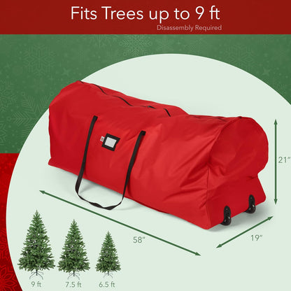 Holiday Cheer Christmas Tree Storage Bag with Wheels – Heavy Duty Christmas Tree Bag Fits Up to 7.5ft Tall Artificial Christmas Tree, Waterproof, Durable Handles & Zipper – Xmas Tree Storage Bag (Red)