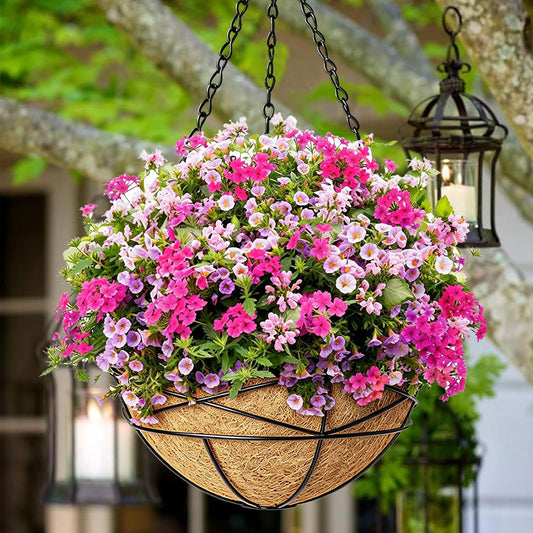 4 Pack 12 Inch Hanging Planters for Outdoor Plants Metal Watering Flower Baskets with Coco Liner for Outside Panting Plant Holder Pot for Home Garden Porch Balcony Railings Decor