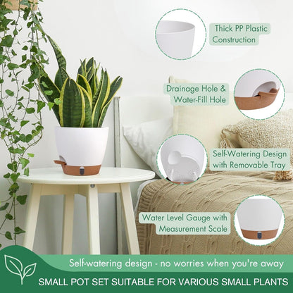 montresor 12/10/8 Inch Self Watering Pots for Indoor Plants Plastic Large Plant Pots for Outdoor Plants, Water Level Window & Spacious Reservoir Flower Pots Decorative Planter with Drainage and Tray