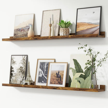 FLYJOE Picture Ledge Shelf, Floating Shelves Set of 2, 48 Inches Long Large Nursery Book Shelves for Toys Storage, Kids Bookshelf Wall Mounted for Living Room Bedroom Decor Books Photo Frames, Walnut