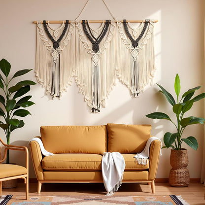 guzhiou large macrame wall hanging - Boho Tapestry Macrame Wall Decor Art- Chic Bohemian Handmade Woven Tapestry Home Decoration for Bedroom Living Room Apartment Wedding Party - 43"x32" (Wood bead)
