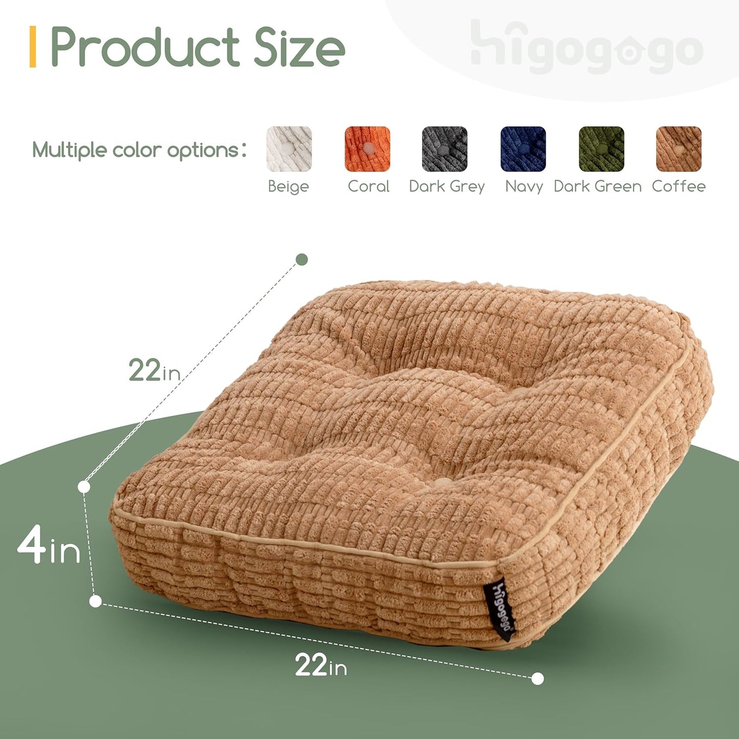 HIGOGOGO Floor Pillow Cushion for Adults, Meditation Cushion Pillow, Blended Corduroy Cover, Large Square Floor Sitting for Tatami Living Room or Yoga, 22x22 Inch, Beige