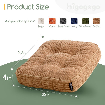 HIGOGOGO Floor Pillow Cushion for Adults, Meditation Cushion Pillow, Blended Corduroy Cover, Large Square Floor Sitting for Tatami Living Room or Yoga, 22x22 Inch, Beige