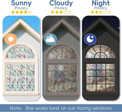 Dwersty Rainbow Window Privacy Film with Cutting Reference Line, 3D Decals Stained Glass Clings, Static Cling Sticker, Suncatcher Windows Cover Tint for Home, 17.5 Inch x 78.74 Inch