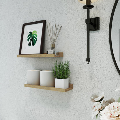 White Floating Shelves for Wall Decor, Wall Mounted Wood Storage Shelf for Bedroom, Living Room, Bathroom, Kitchen, Nursery, Display Picture Ledge Shelf with Lip Set of 2-14 Inches, White