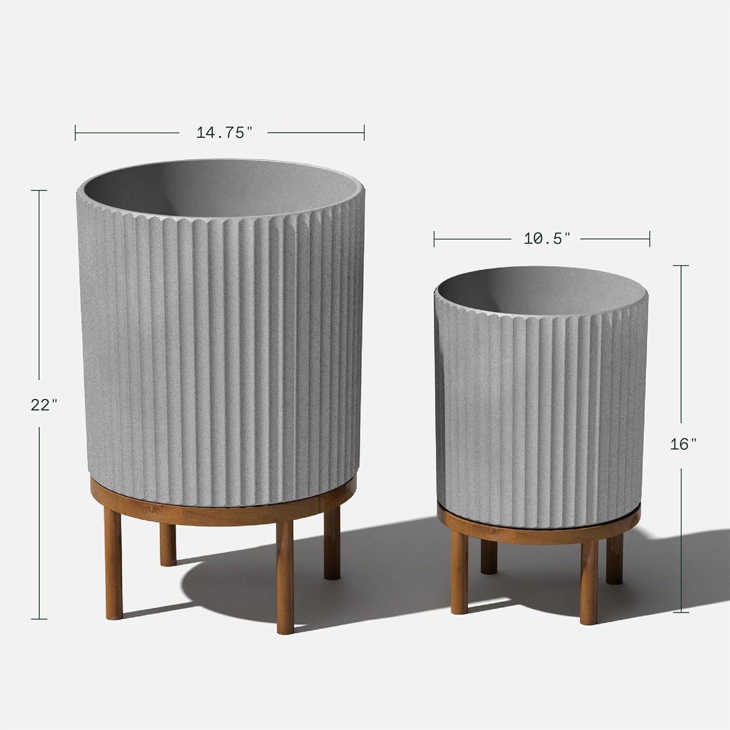 Veradek Demi Series Round Planter w/ Stand for Porch/Patio | Durable Plastic-Concrete & Wooden Stand | Modern Décor for Tall Plants, Flowers