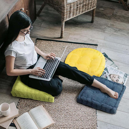 2 Pack Large Square and Round Floor Cushions for Adults Meditation Floor Pillow Green Corduroy Floor Seat Pillows Cushion for Living Room Balcony Tatami Yoga,18x18 Inch