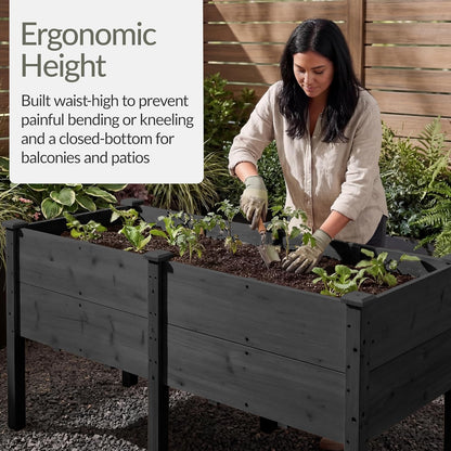 Best Choice Products 72x24x30in Raised Garden Bed, Elevated Wood Planter Box Stand for Backyard, Patio, Balcony w/Divider Panel, 6 Legs, 300lb Capacity - Natural