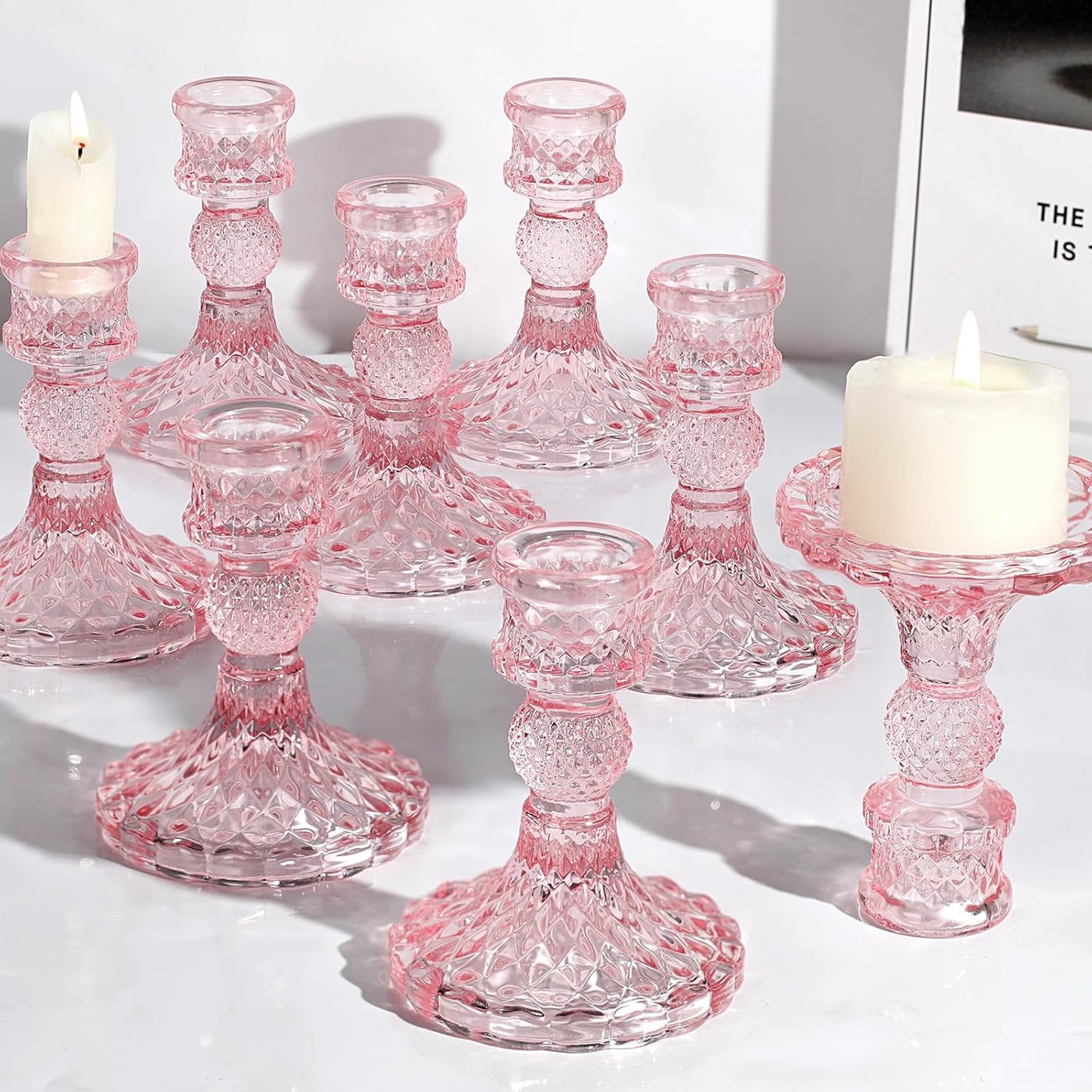 DARJEN Candlestick Holders Set,12Pcs 4" H Taper Candle Holders Bulk, Clear Glass Candle Holders for Wedding, Spring Party, Romantic Dinner, Festival & Windowsill Decor