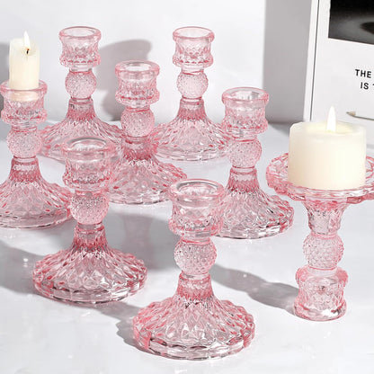 DARJEN Candlestick Holders Set,12Pcs 4" H Taper Candle Holders Bulk, Clear Glass Candle Holders for Wedding, Spring Party, Romantic Dinner, Festival & Windowsill Decor