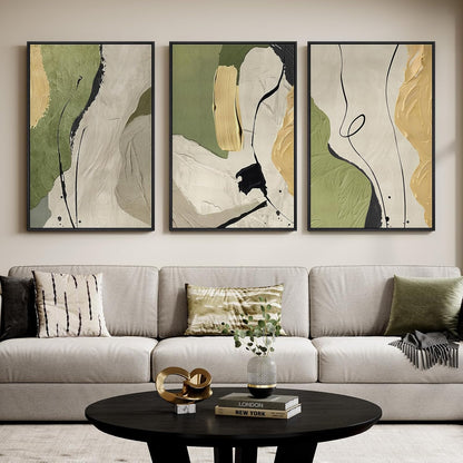 Large Framed Abstract Nature Landscape Wall Art for Living Room, Set of 3 Modern Canvas Prints Paintings Artwork for Walls, Green Lake Pictures for Hallway, Dining Room, Office Wall Decor 24x36 Inch