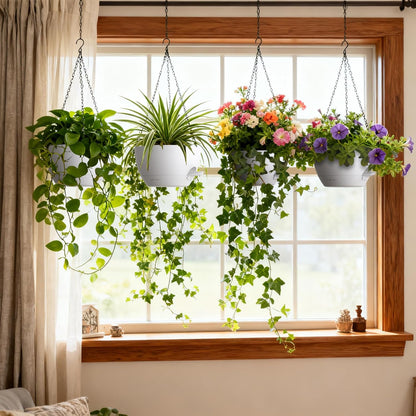 UOUZ Set of 3-10 Inch Self Watering Hanging Planters for Indoor Outdoor，Hanging Plant Pots with Drainage & Removable Tray, Hanging Pots Holder for Ivy, Pothos, Ferns, Balcony & Patio, Black with Brown