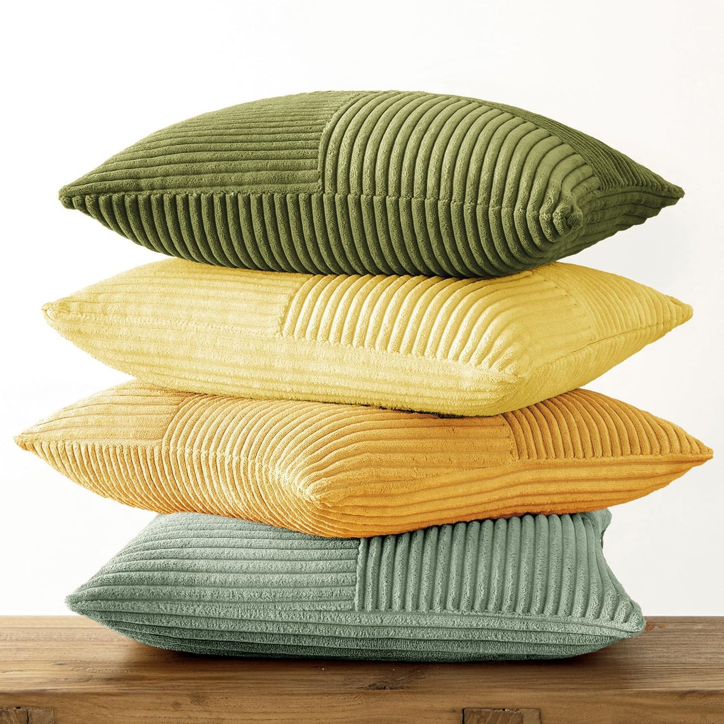 MIULEE Teal Orange Decorative Throw Pillow Covers 18x18 Inch Set of 4 Boho Corduroy Striped Cushion Cases Modern Farmhouse Patchwork Pillow Cases for Couch Sofa Bedroom Home Decor