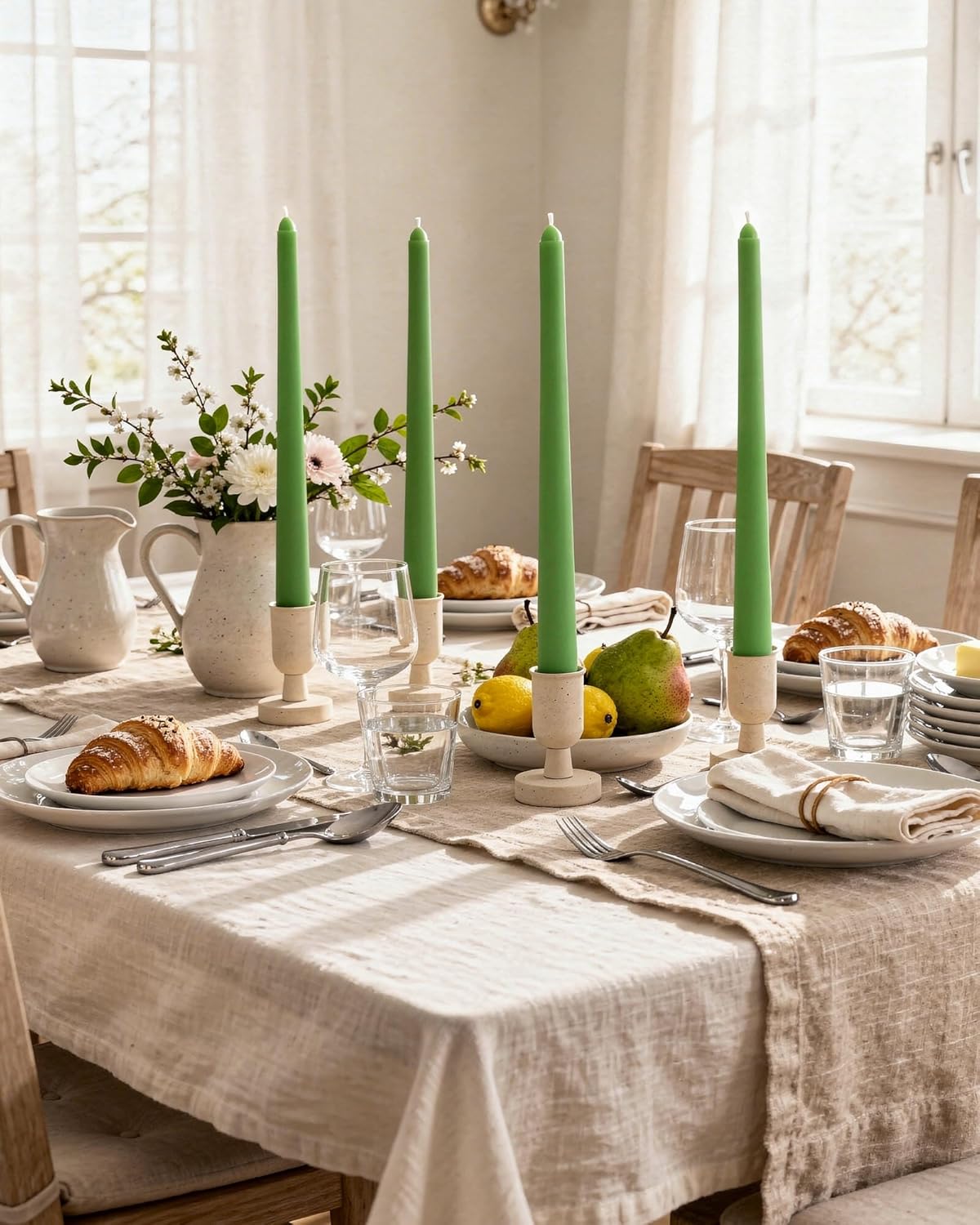 Viyffo Taper Candles, 10 Inch, 4 Pack, Olive Glow – Unscented, Dripless & Smokeless Design, Up to 8 Hour Burn – Long Tall Taper Candlesticks for Wedding, Dinner & Home Decor