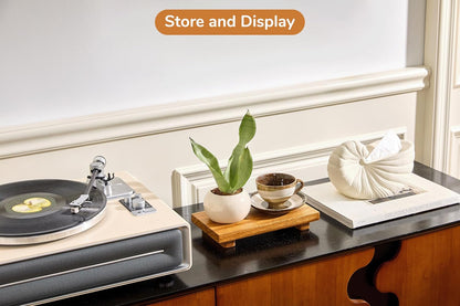 Large 16" Acacia Wood Riser Pedestal Stand – Farmhouse Wood Display Riser for Kitchen and Bathroom Décor - Counter Display, Plant Stand, Jewelry Holder, Vanity Tray, Candle Stand (L:16"x8"x1.57")