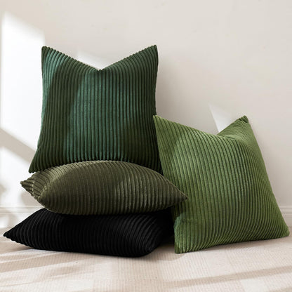 MIULEE Boho Farmhouse Sage Green Throw Pillow Covers 18x18 Inch Set of 4 Mordern Nordic Cushion Covers Soft Corduroy Spring Home Decor for Couch Bed Sofa Living Room Forest Green