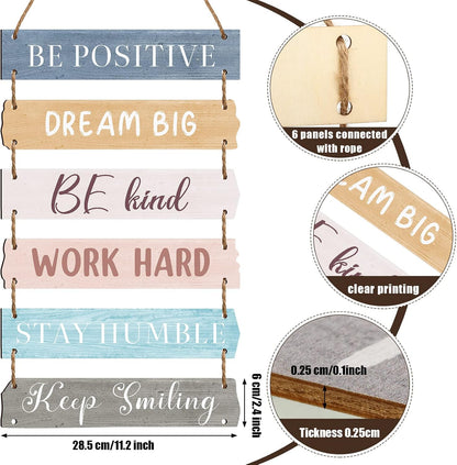 6 Pieces Rustic Wall Hanging Plaque Sign Inspirational Wall Art Farmhouse Wooden Door Signs Positive Plaque with Quotes Motivational Quote Decor for Office Bedroom Living Room(Retro Style)
