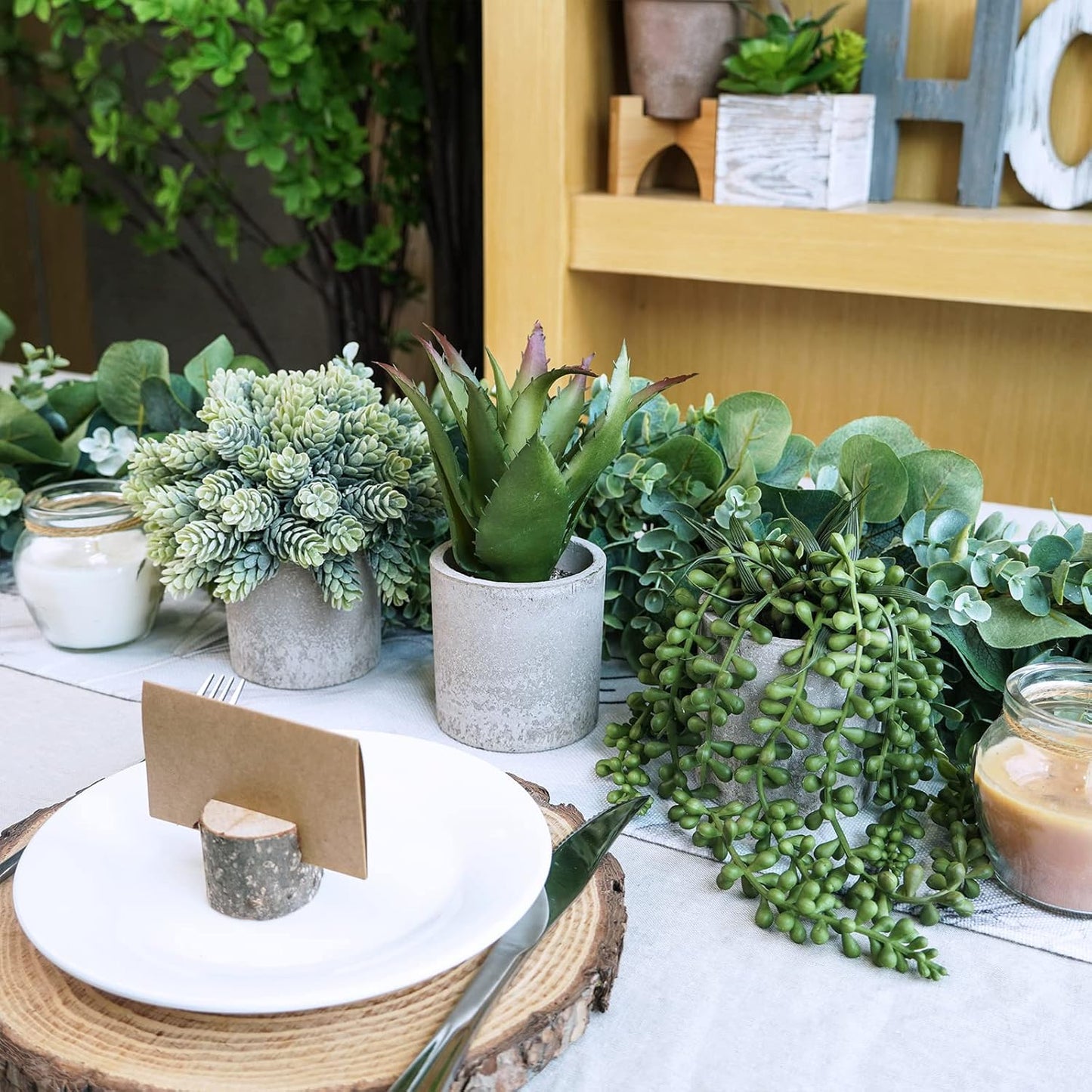 Winlyn Set of 3 Mini Potted Succulents Artificial String of Pearls Aloe Hops Succulent Plants in Gray Pots for Gifts Table Shelves Windowsill Office Desk Indoor Greenery Decorations Wedding Favors