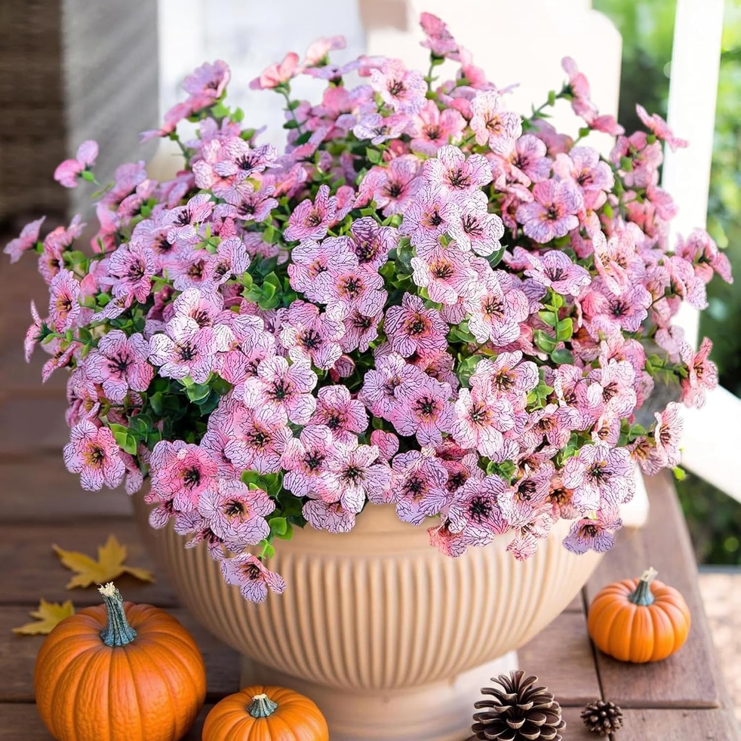 HyeFlora Artificial Flowers for Outdoor Indoor Garden Home Decoration, Faux Flower Daisy with Eucalyptus Leaves Fake Plants Greenery Boxwood Porch Patio, 12 Bundles (Mix Pink Red Purple Yellow)