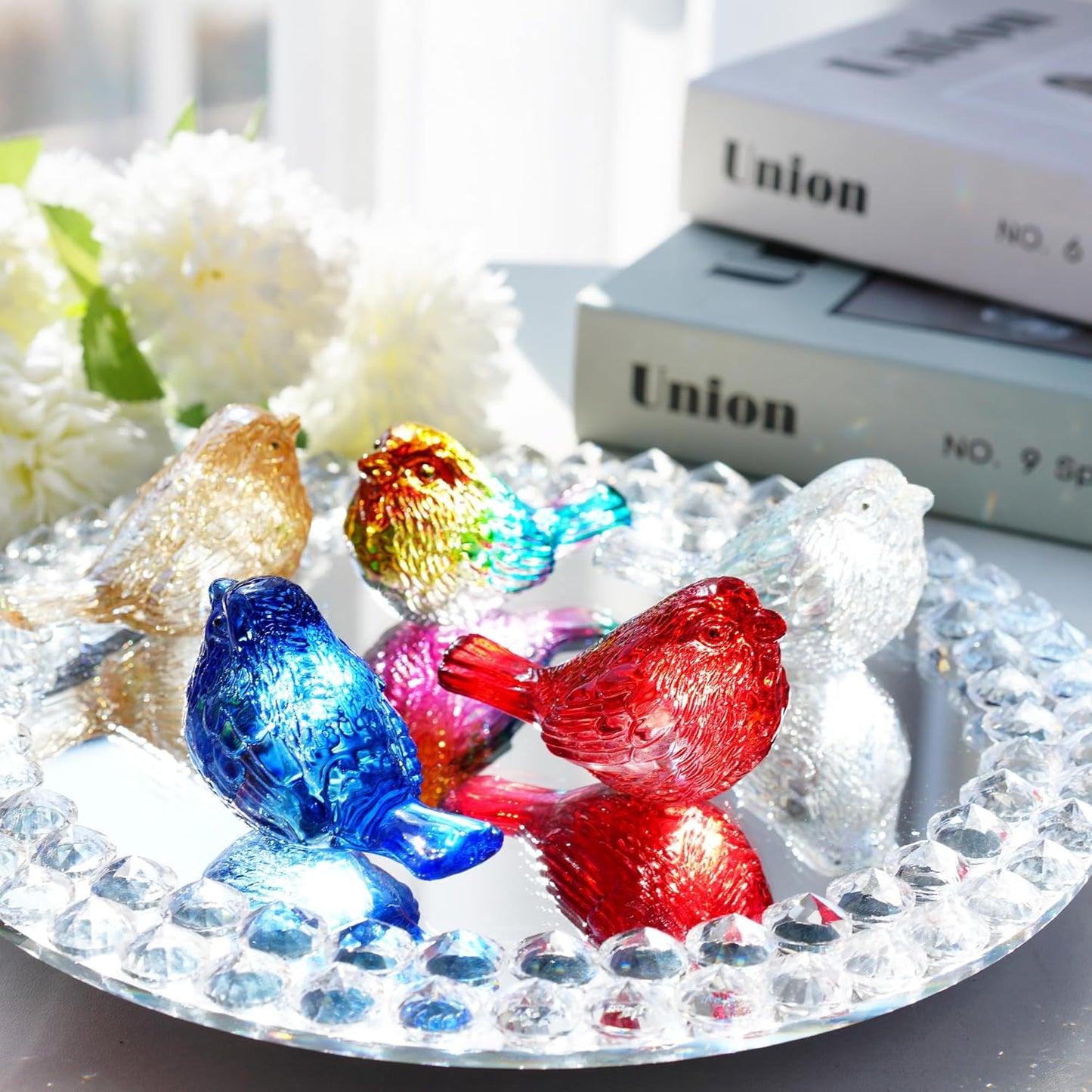 H&D HYALINE & DORA Blue Glass Bird Figurines Bird Gifts for Bird Lovers Women Crystal Glass Animal Figurine Collectible for Home Shelf Decor