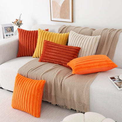 Pallene Faux Fur Plush Throw Pillow Covers 18x18 Set of 2, Luxury Soft Fluffy Striped Decorative Pillow Covers for Sofa, Couch, Living Room, Cream White