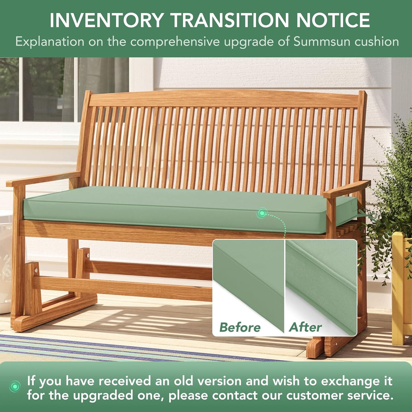 Summsun Outdoor Bench Cushion: Waterproof and Fade Resistant Patio Furniture Cushions - Non-Slip Bench Pad Cushion with Removable Cover for Garden Swing Porch Sofa Settee, 48 x 18 x 3 Inch, Black