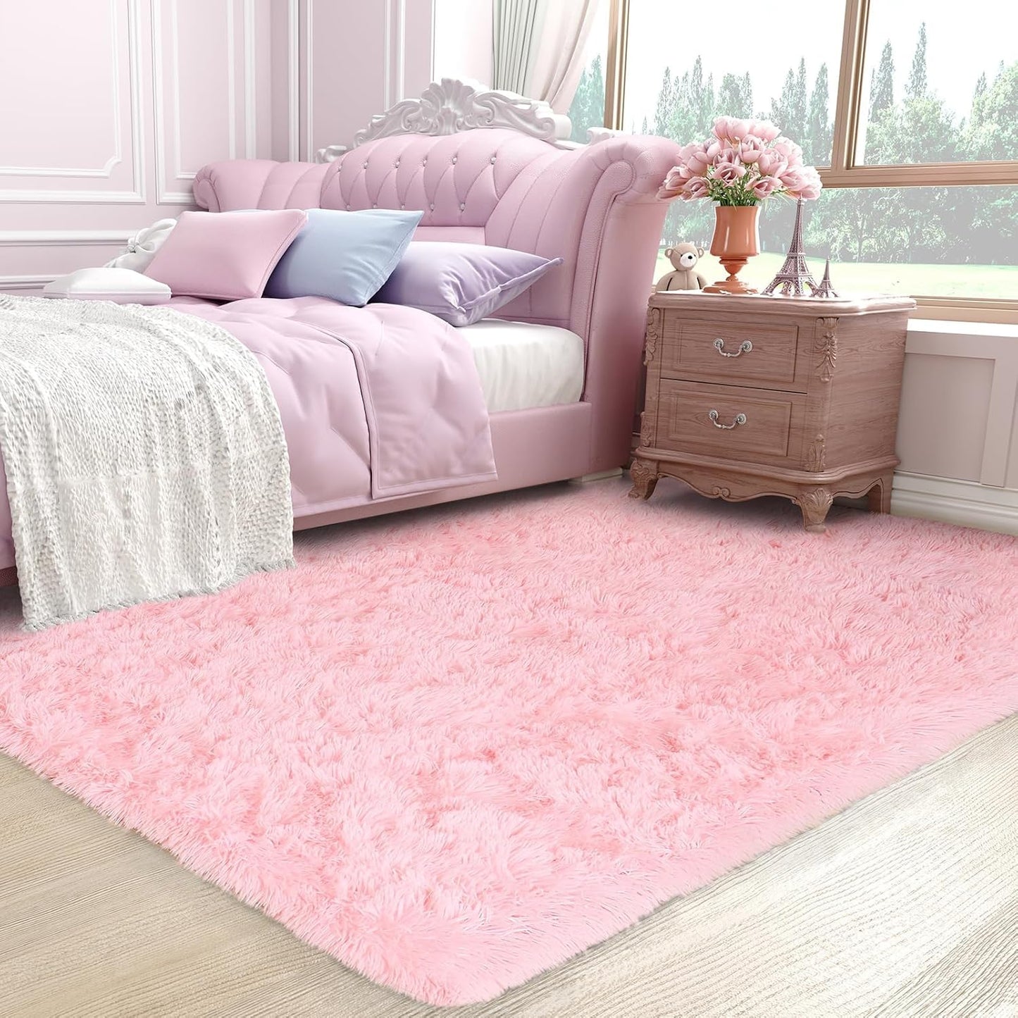 Ophanie Round Rugs 5Ft Ivory Circle Area Rug, Nursery Room Decor, Christmas Aesthetic Bedroom Home Circular Carpet 5 Foot, Fluffy Fuzzy Shag Plush Cream Living Room Rugs for Kids Boys Girls Teen Baby