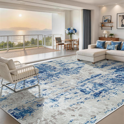 8x10 Area Rugs for Living Room Rug Washable: Abstract Large Rug for Dining Room Bedroom Carpet Non Slip 8 by 10 Indoor Modern Nursery Home Office Blue Grey