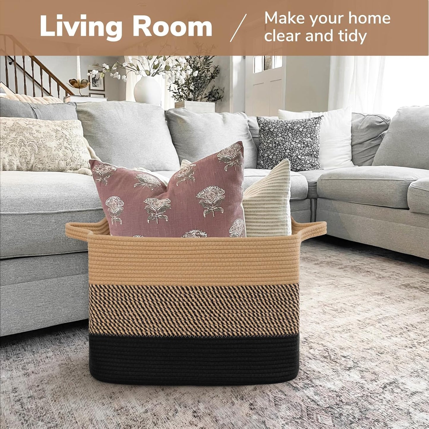 Goodpick Cube Storage Bins - Towel, Book, Cloth, Shoes, Closet Shelf Woven Baskets for Office, Baby Laundry, Toys, 13''x10''x9''