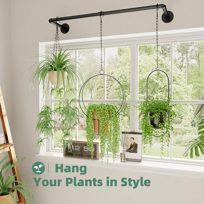 Galood Plant Hanger Indoor with 6 Hanging Chains Hanging Planters for Indoor Plants Hanging Plant Holder Window Plants Rod Black Metal Shelves(70.8 Inch Pot not Included