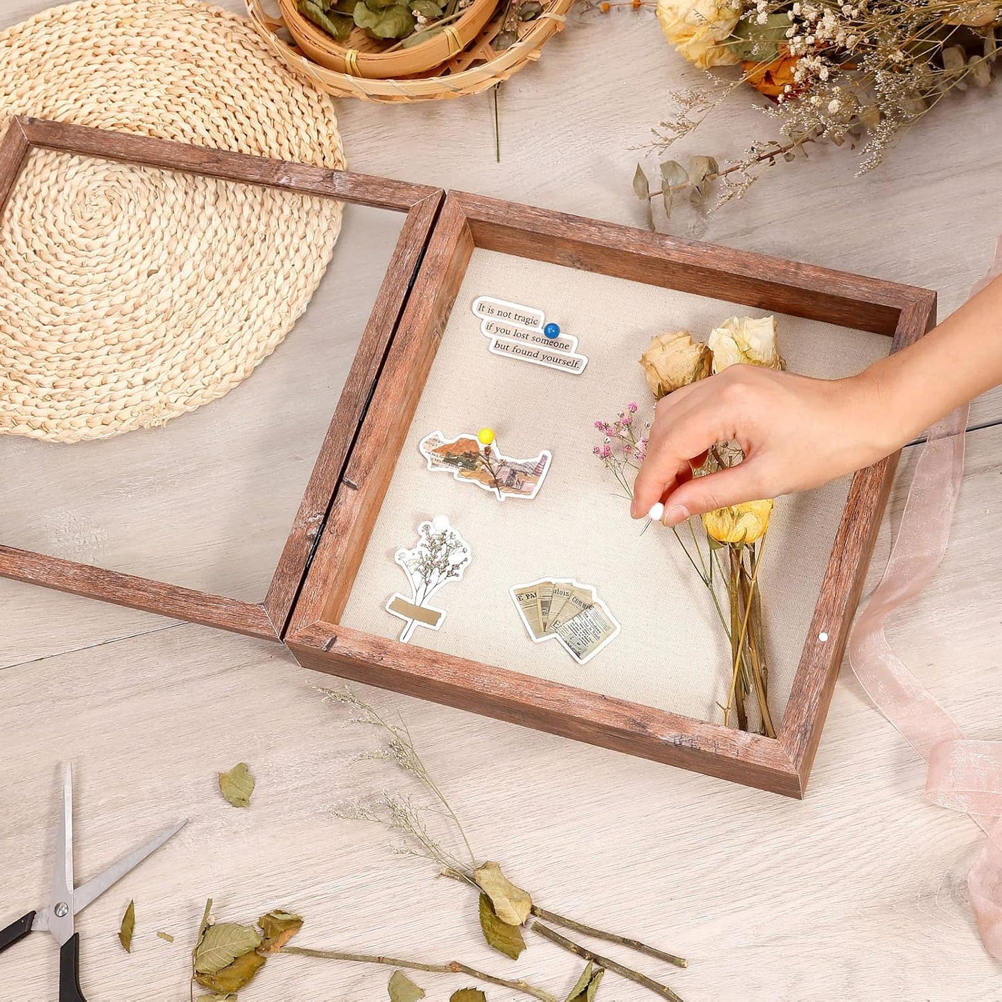 Califortree 8x10 Shadow Box Frame with Linen Back - Sturdy Rustic Memory Display Case of Flower, Pictures, Medals and More, White