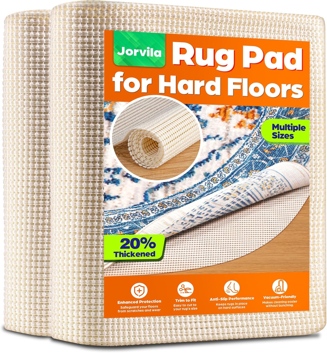 Jorvila Non-Slip Rug Pad Gripper 8x10 Feet, Anti Skid Mat for Under Area Rugs, Keeps Rugs in Position and Safe, Thick Cushioned Carpet Pad for Hardwood Floors Protection