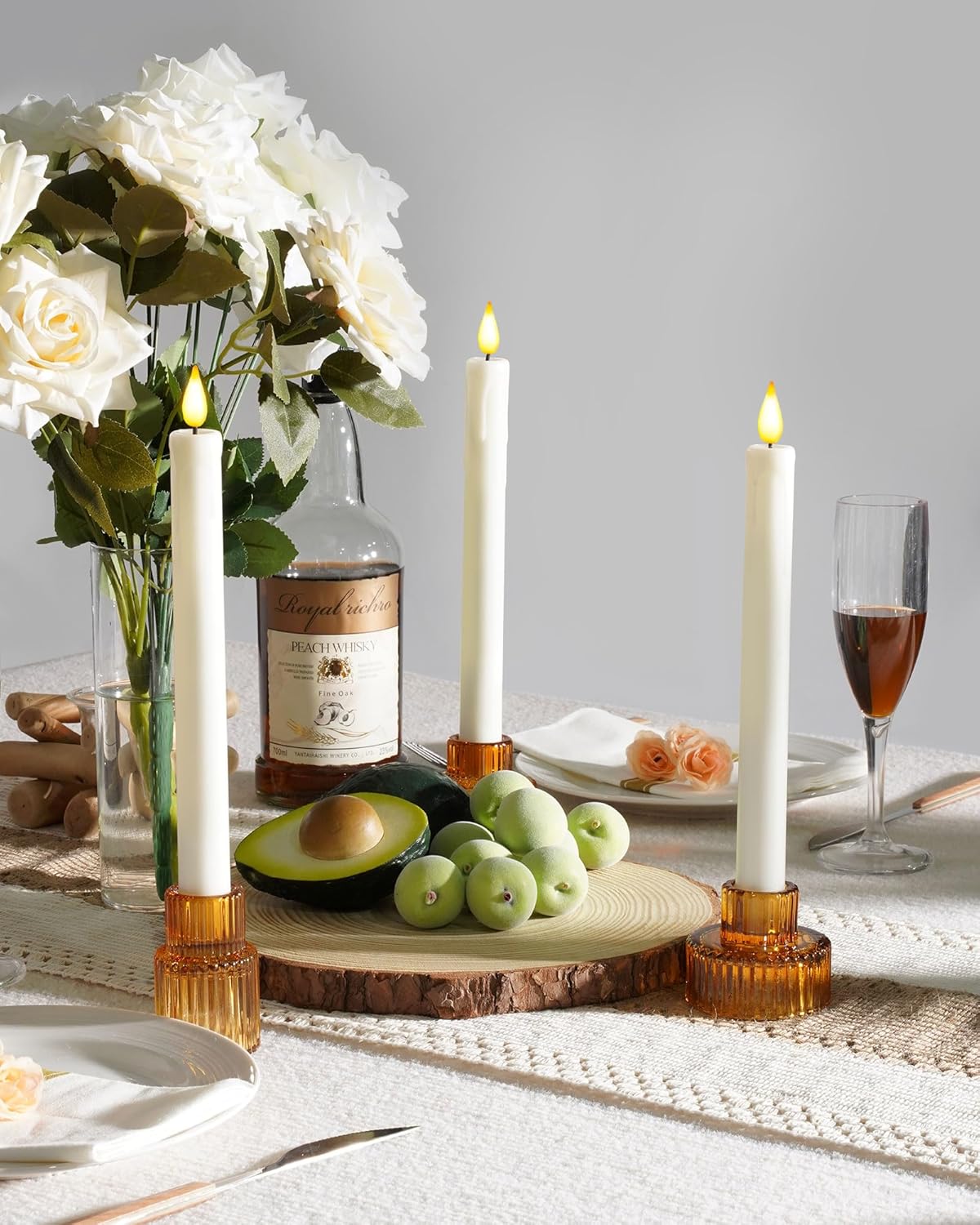 Homemory 2/3/6 Pack Flameless Taper Candles, No Remote, Realistic Flickering Battery Operated Candlesticks, Ivory LED Plastic Candle Safe for Weddings, Table Decor, Christmas, and Halloween(Set of 2)