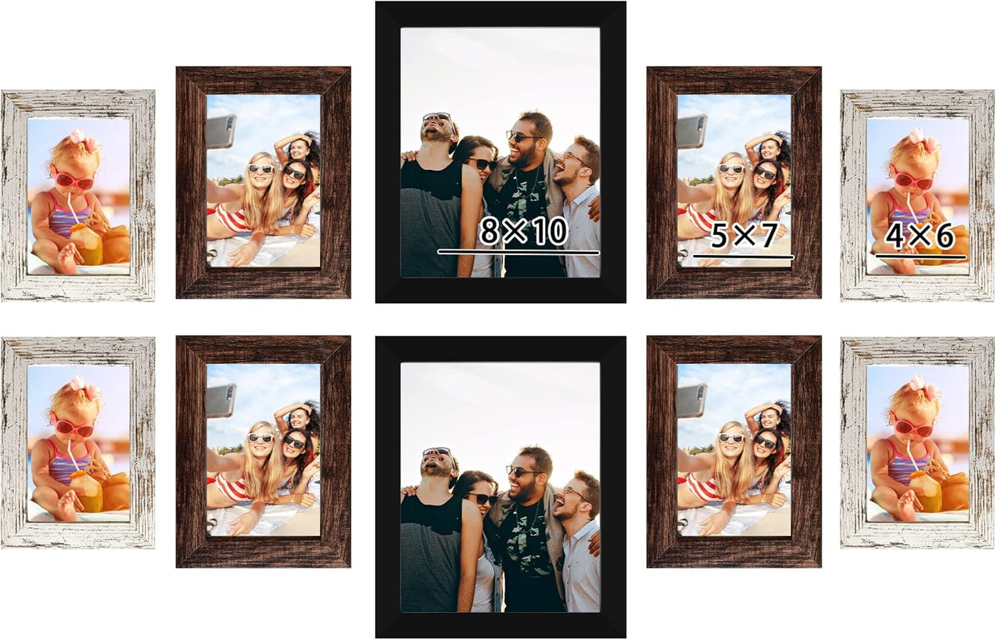 LUCKYLIFE Picture Frames Collage Wall Decor 10-Pack, Gallery Wall Frame Set with 8x10 5x7 4x6 Frames in 3 Different Finishes