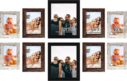 LUCKYLIFE Picture Frames Collage Wall Decor 10-Pack, Gallery Wall Frame Set with 8x10 5x7 4x6 Frames in 3 Different Finishes
