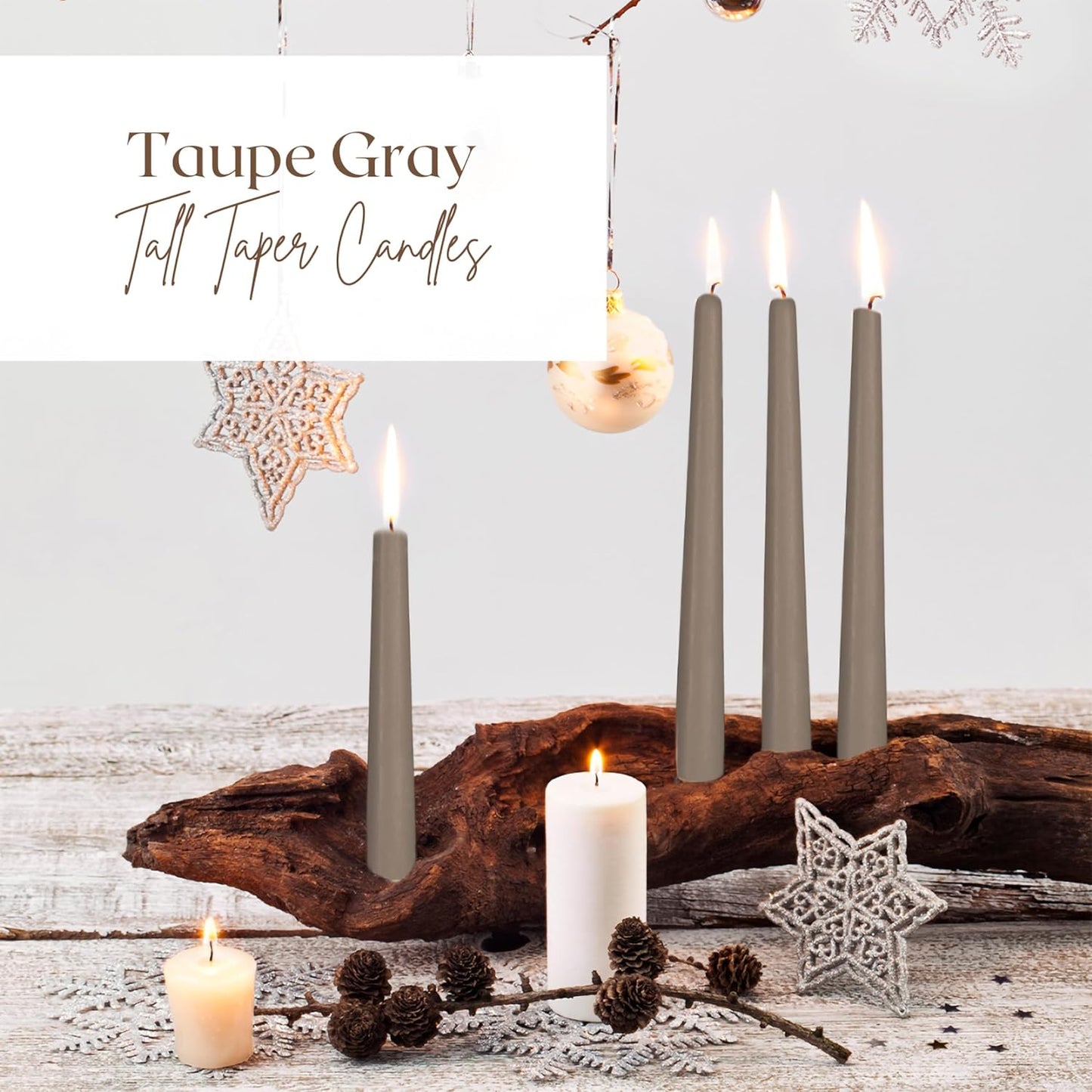 Hyoola Tall Taper Candles - 10 Inch Metallic Gold Unscented Dripless Taper Candles - 8 Hour Burn Time - 4 Pack