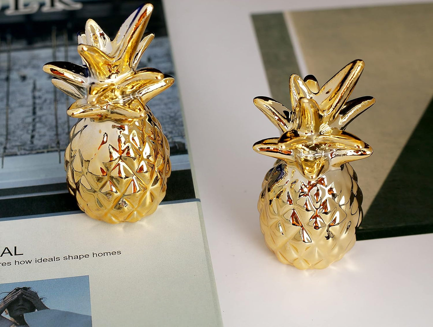 2 Pieces Gold Small Animal Statue Moon Statue Decor Modern Style Ceramic Moon Figurines Statues for Home Decor Accents Living Room Office Table Bookshelf Desk Bedroom Decorative Objects