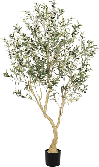 LYERSE Olive Trees Artificial Indoor - Faux Olive Tree 7ft with Large Olive Branches and Lifelike Fruits - Fake Olive Tree for Modern Home Office House Living Room Decor
