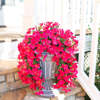 Faux Bougainvillea Artificial Flowers Plants for Outdoor Outside Decoration, 2 PCS Red Fake Flowers UV Resistant Look Real Silk Long Trailing Vines for Front Door Porch Planter Urn Patio Garden Yard