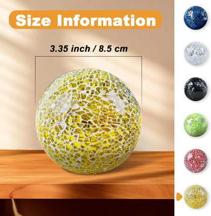 3 Pack Blue Decorative Orbs Mosaic Crack Glass Balls Decor Solid Sphere Globe Bowl Vase Fillers Holiday Living Room Mantle Basket Centerpiece 3.35 Inch