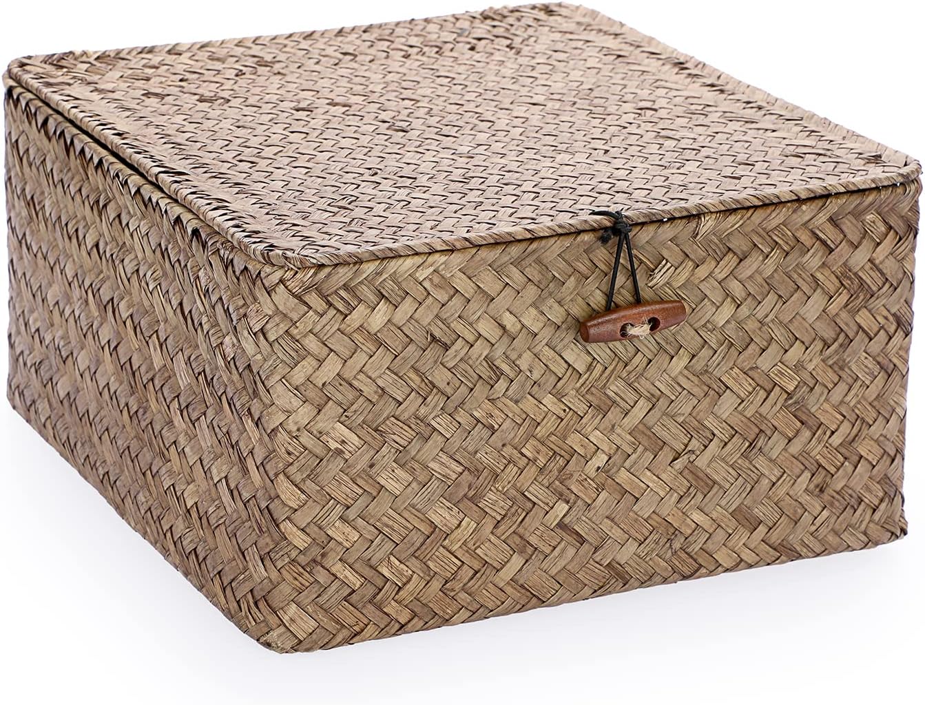 Hipiwe Seagrass Basket with Lid Wicker Storage Basket Square Handwoven Decorative Baskets Box for Shelf Multipurpose Household Baskets Home Decor,X-small