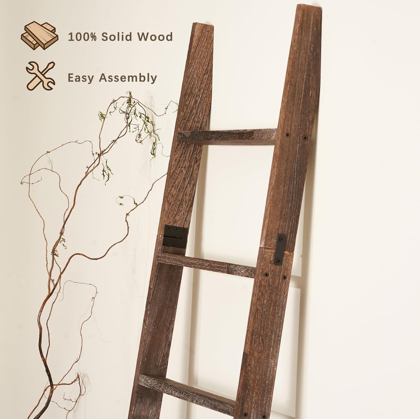Blanket Ladder for the Living Room 6-Tier, Wooden Decorative Quilt Holder for Bed room, Wall-Leaning Towel Rack for Bathroom，Rustic Farmhouse Ladders for Display. (Dark Brown)
