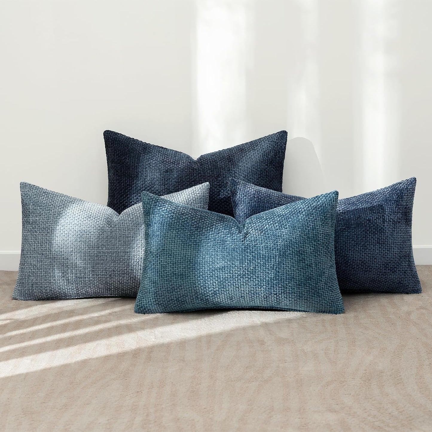 MIULEE Pack of 4 Couch Throw Pillow Covers 18x18 Inch Neutral Soft Decorative Chenille Pillow Covers Farmhouse Boho Cushion Covers for Mid Century Modern Spring Home Decor Sofa Bedroom Living Room