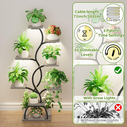 EVAWOO Plant Stand Indoor with Grow Light - 8 Tiered Plant Shelf Indoor, Corner Plant Stand, 49" Tall Plant Shelf with Lights for Indoor Growing, Lighted Flower Holder for Living Room, Balcony, Black