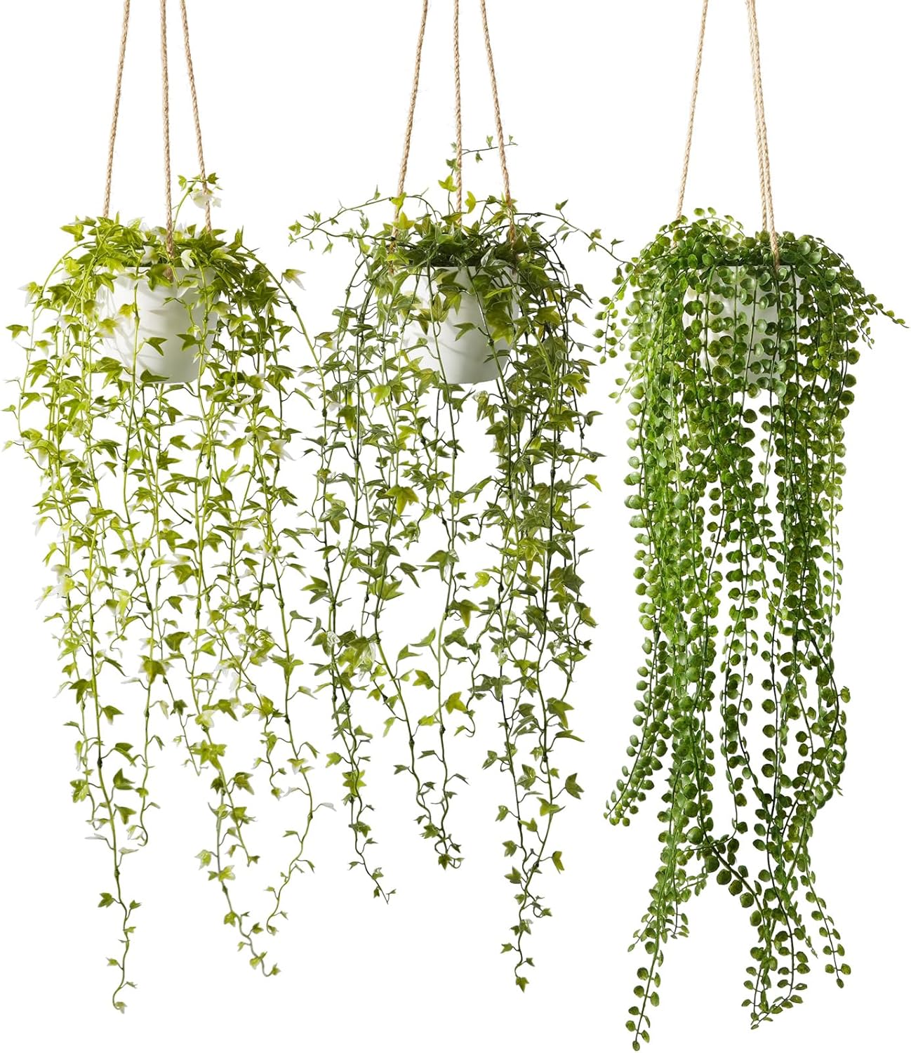 3 Packs Fake Hanging Plants with Black Pots, 20" Artificial Hanging Plants for Wall Decor, Fake Fern Plants Mandala Vine for Home Bathroom Bedroom Kitchen Office Room Decor